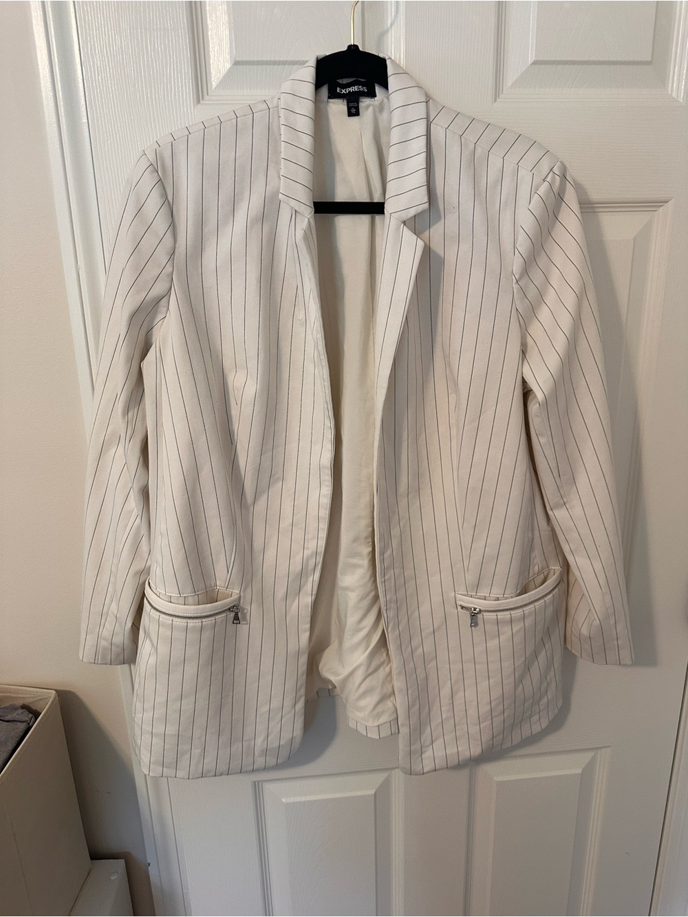 Express White Pinstripe Open Front Blazer
